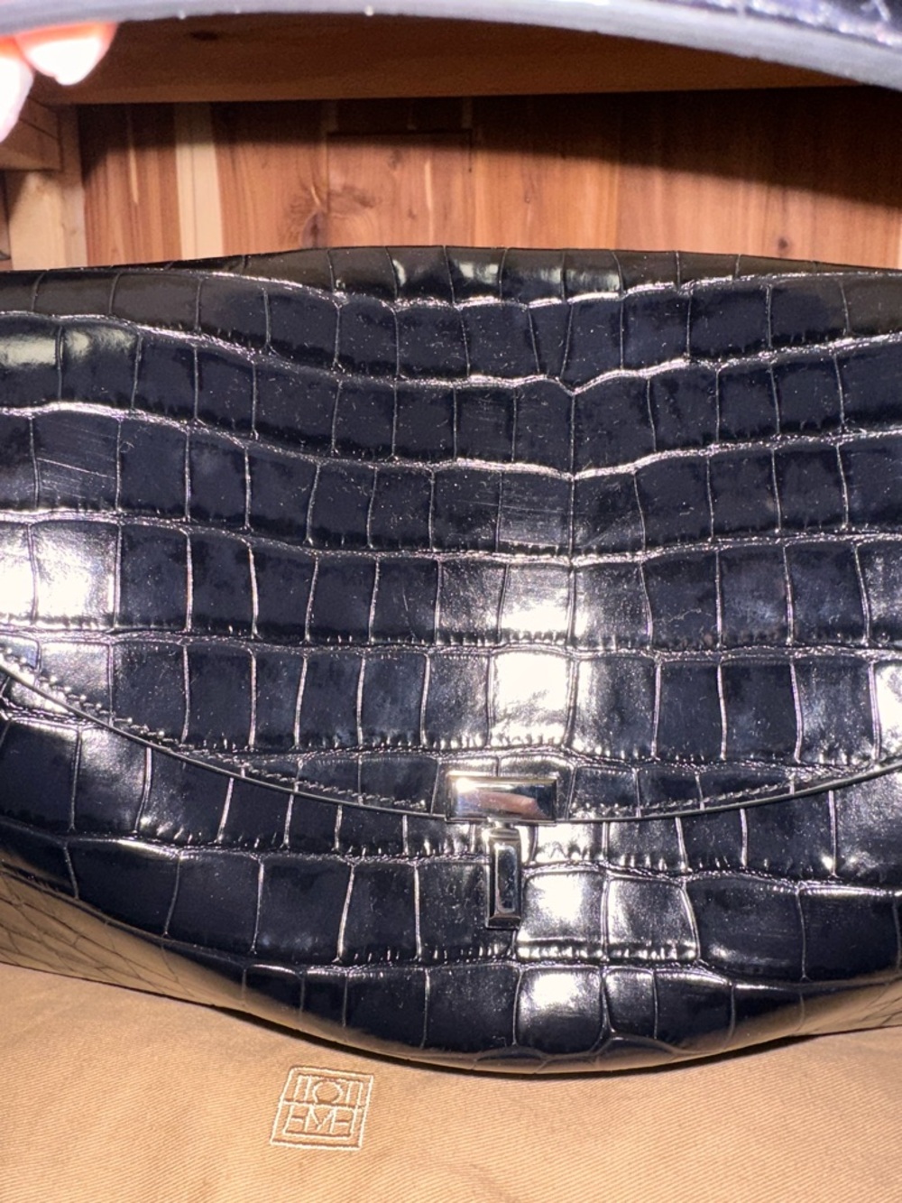 BRAND NEW! BLACK AND SILVER TOTEME T-lock croco-embossed top handle - Picture 8 of 16